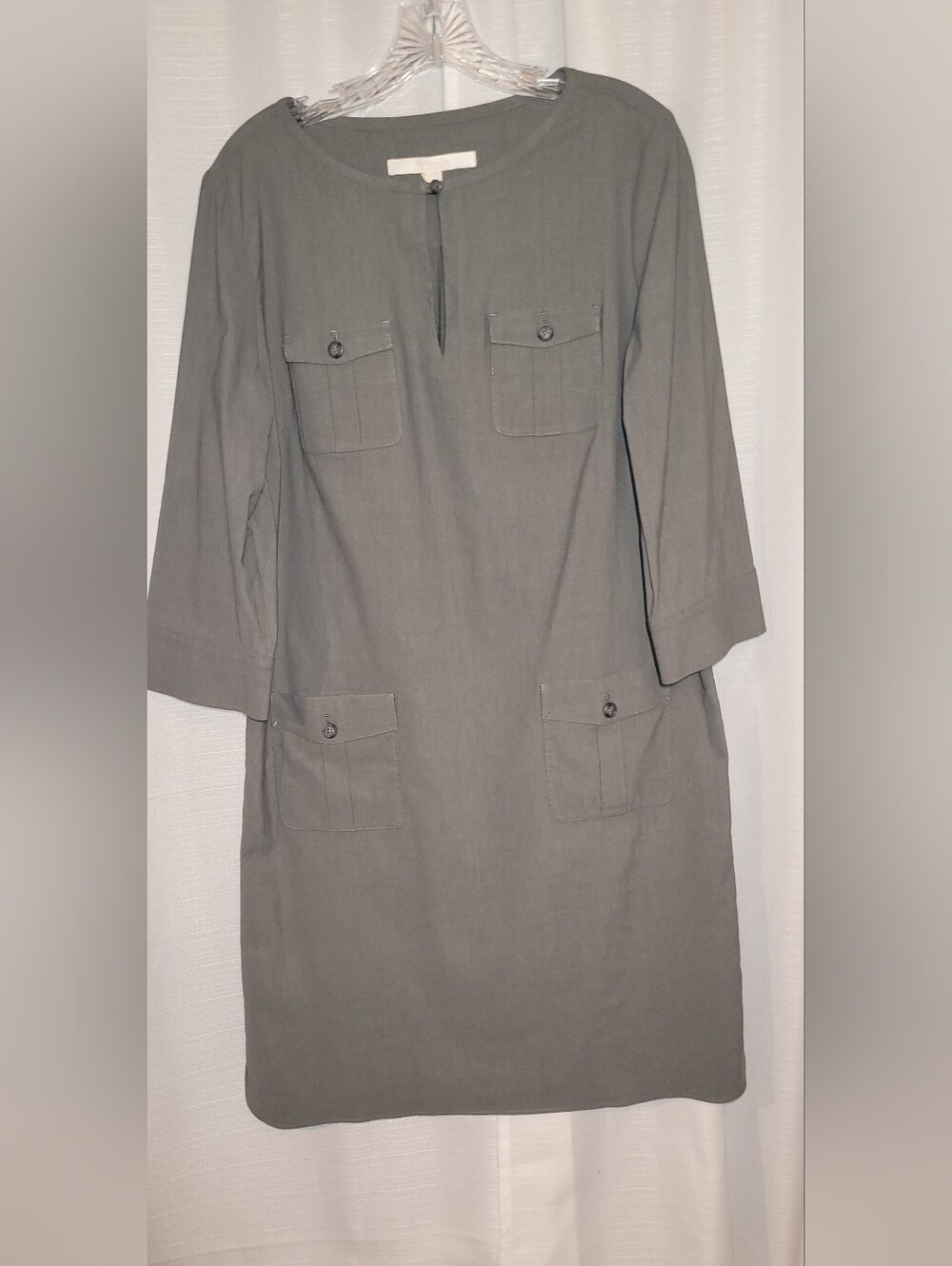 Nordstrom Collection Linen Blend Utility Shift Dress "CastleRock" Grey 8